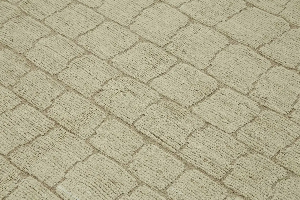 Tribal Modern Dizayn Bej Pamuk Üzerine Yün El Dokuma Halı-249x312 - Görsel 5