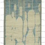 Tribal Modern Dizayn Mavi Pamuk Üzerine Yün El Dokuma Halı-212x311