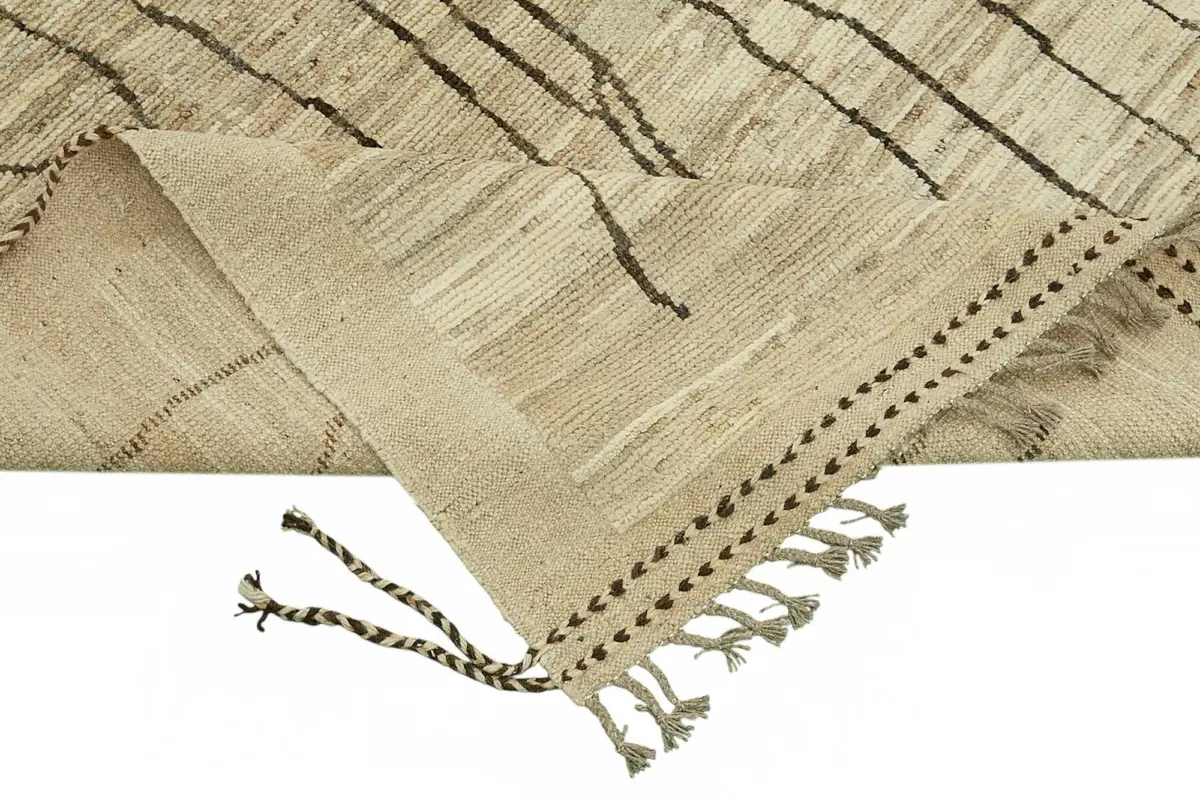 Tribal Modern Dizayn Bej Pamuk Üzerine Yün El Dokuma Halı-222x303 - Görsel 6
