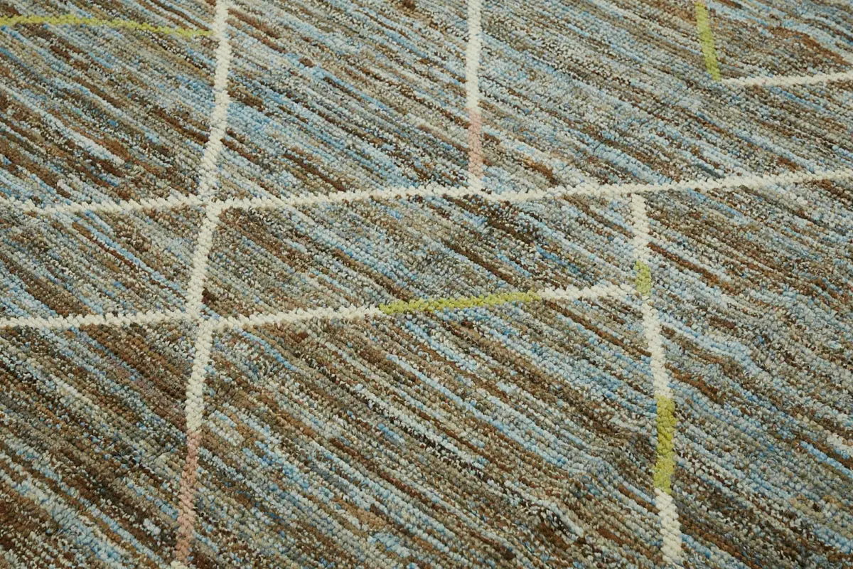 Tribal Modern Dizayn Mavi Pamuk Üzerine Yün El Dokuma Halı-258x304 - Görsel 5