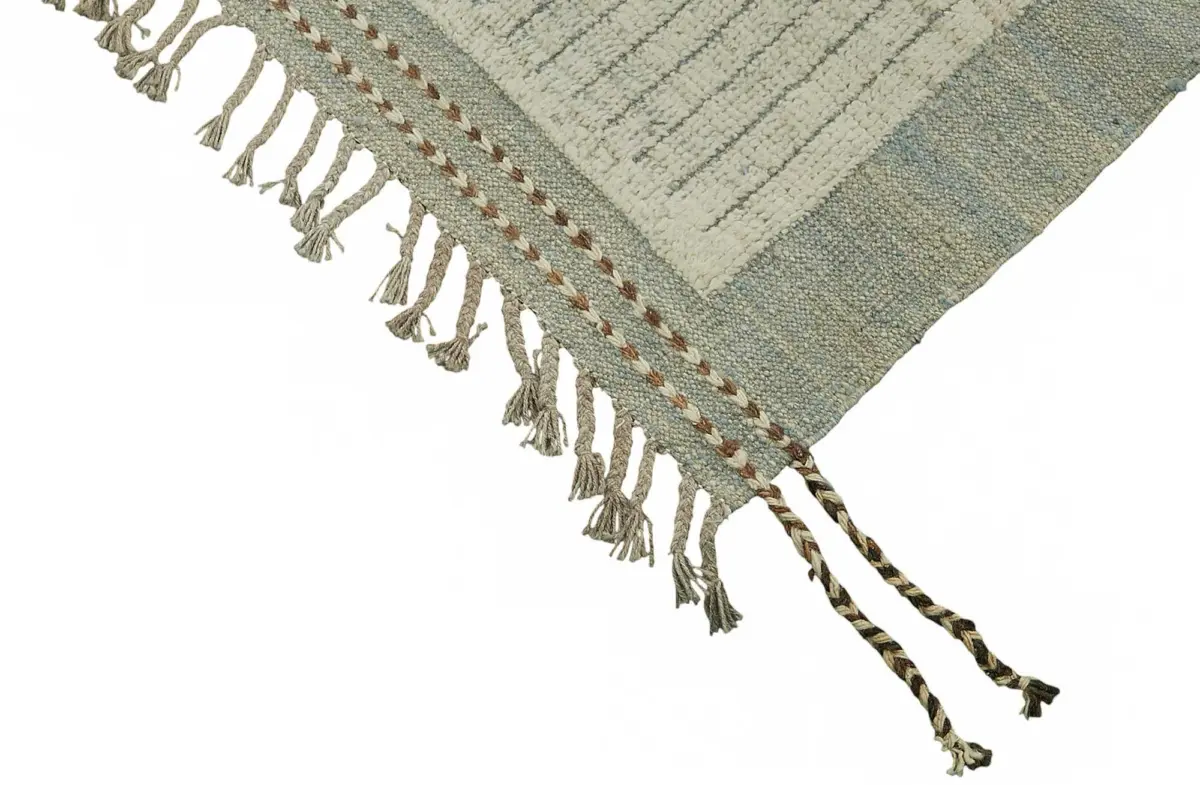 Tribal Modern Dizayn Bej Pamuk Üzerine Yün El Dokuma Halı-222x307 - Görsel 4