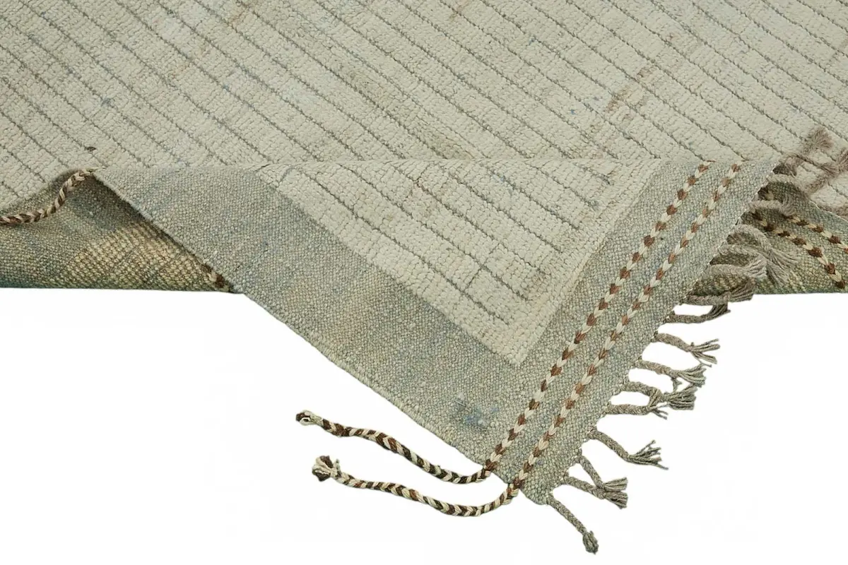 Tribal Modern Dizayn Bej Pamuk Üzerine Yün El Dokuma Halı-222x307 - Görsel 6