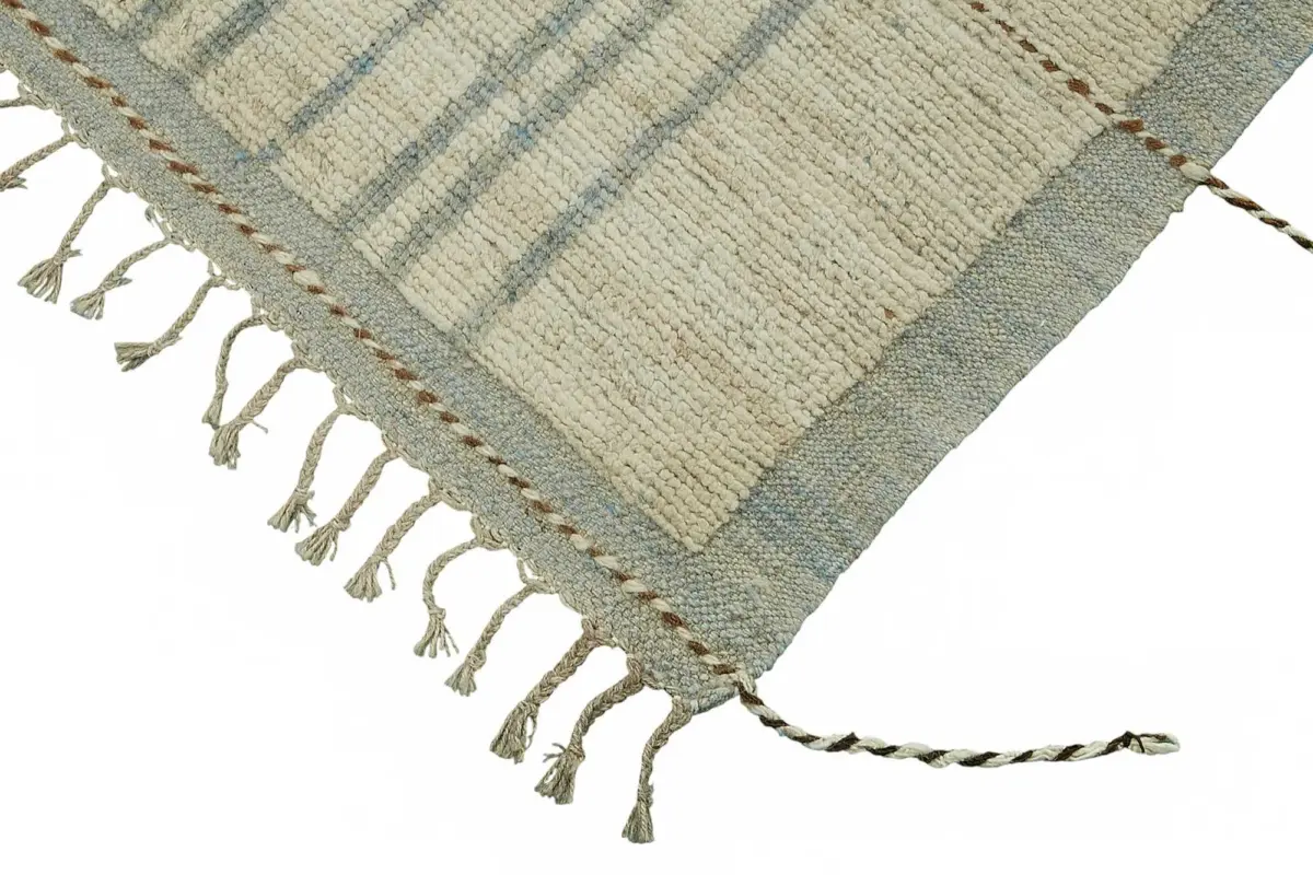 Tribal Modern Dizayn Bej Pamuk Üzerine Yün El Dokuma Halı-256x308 - Görsel 4
