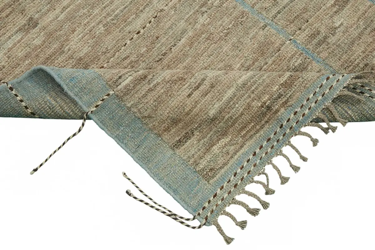 Tribal Modern Dizayn Kahverengi Pamuk Üzerine Yün El Dokuma Halı-206x304 - Görsel 6