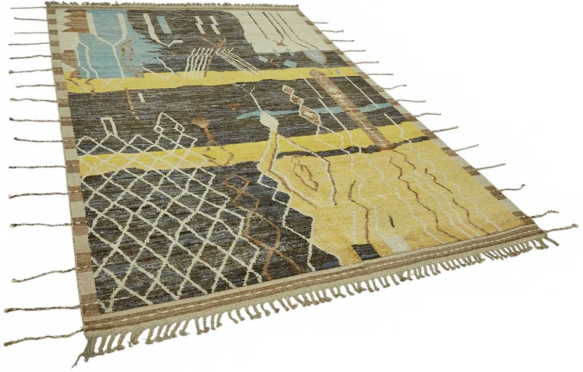 Tribal Modern Dizayn Multi Pamuk Üzerine Yün El Dokuma Halı-208x308 - Görsel 2