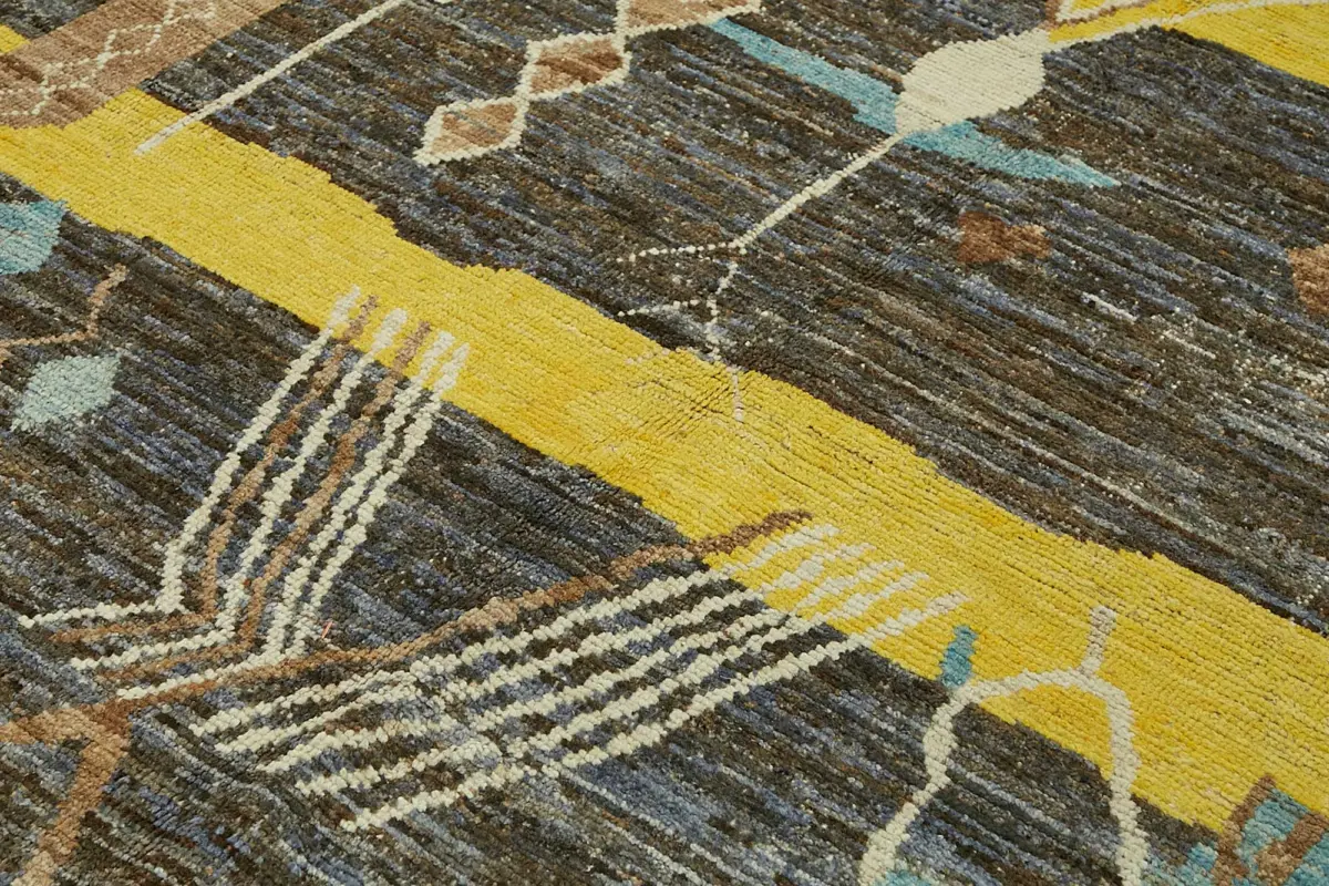 Tribal Modern Dizayn Multi Pamuk Üzerine Yün El Dokuma Halı-208x308 - Görsel 5