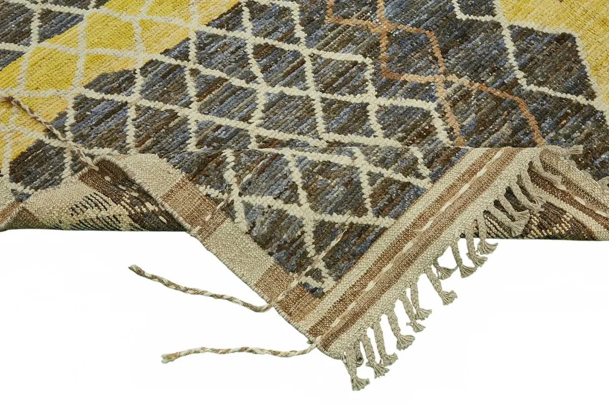 Tribal Modern Dizayn Multi Pamuk Üzerine Yün El Dokuma Halı-208x308 - Görsel 6