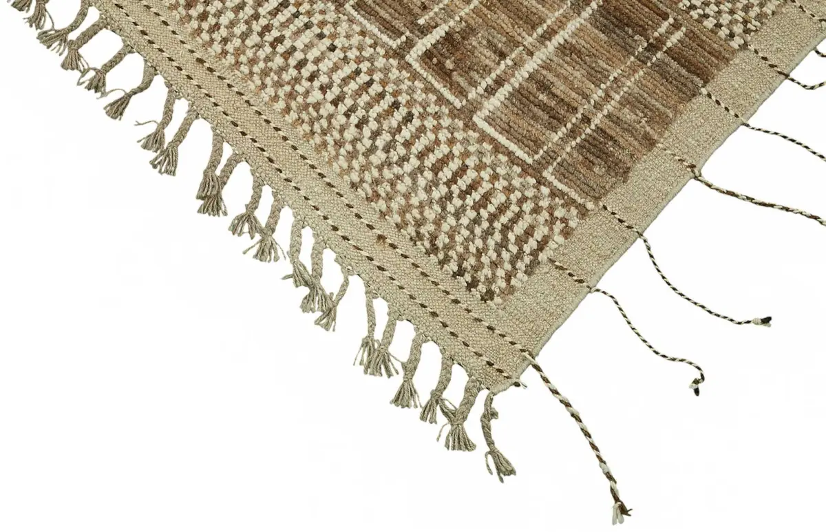 Tribal Modern Dizayn Bej Pamuk Üzerine Yün El Dokuma Halı-203x295 - Görsel 4