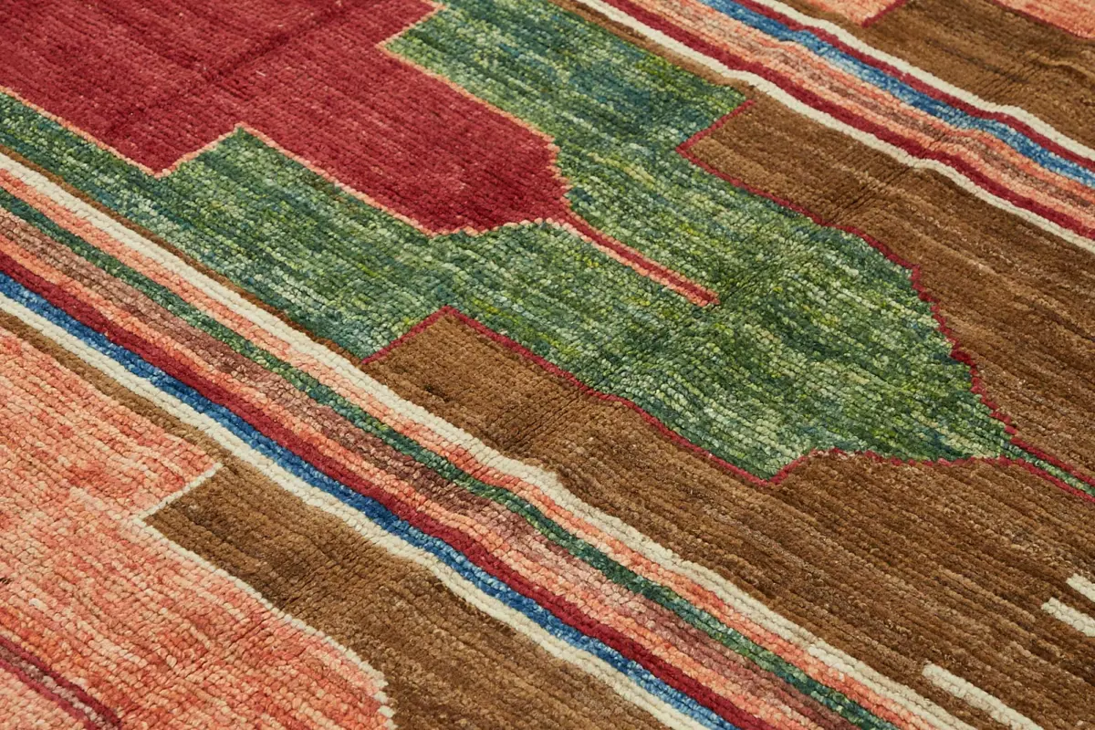 Tribal Modern Dizayn Multi Pamuk Üzerine Yün El Dokuma Halı-258x305 - Görsel 5