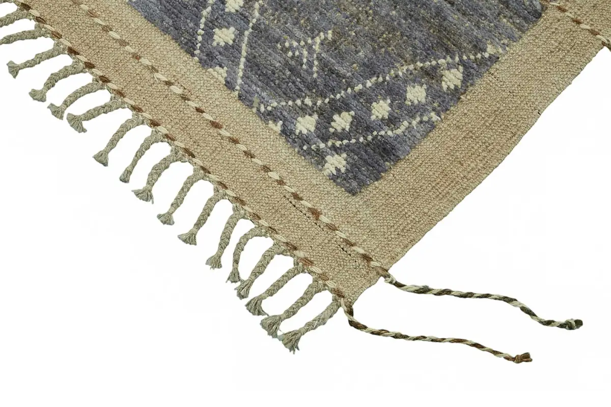 Tribal Modern Dizayn Mavi Pamuk Üzerine Yün El Dokuma Halı-251x296 - Görsel 4