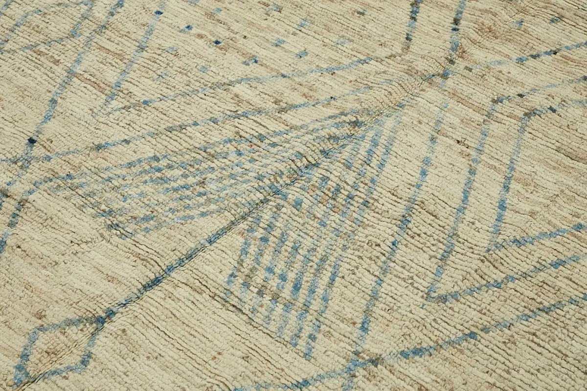 Tribal Modern Dizayn Bej Pamuk Üzerine Yün El Dokuma Halı-254x288 - Görsel 5