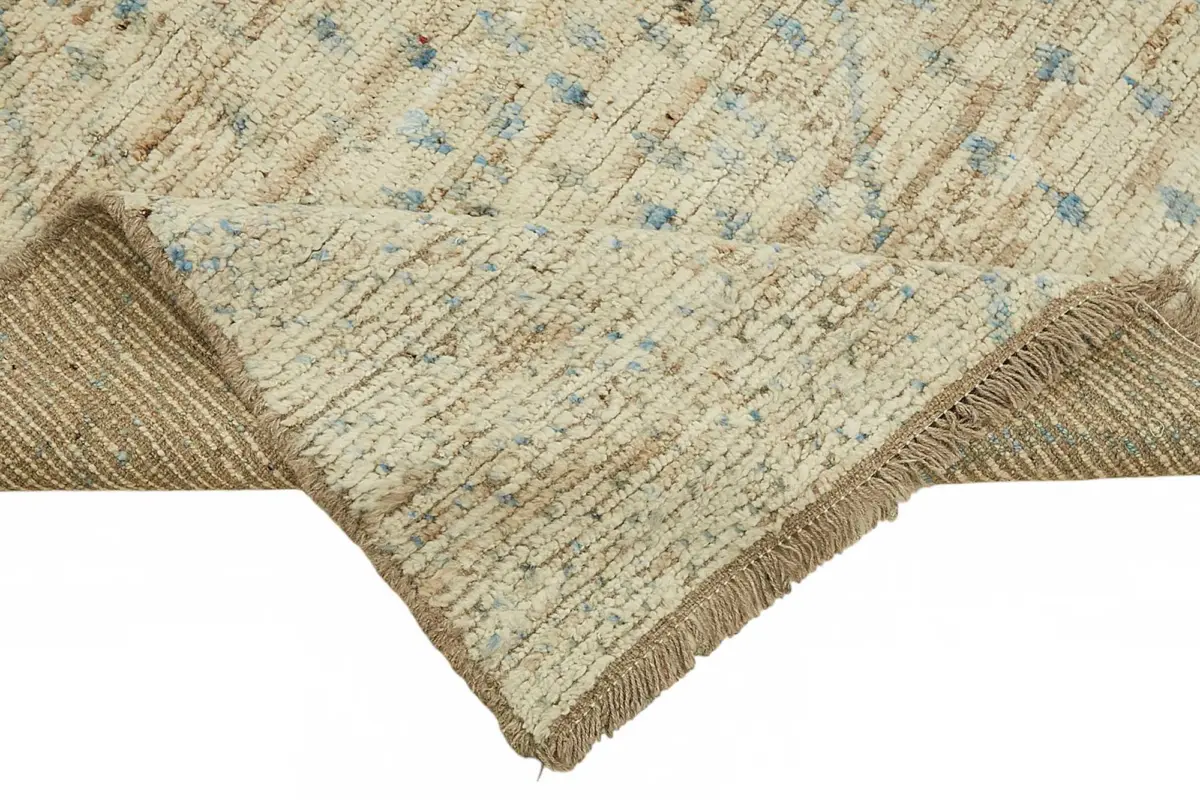 Tribal Modern Dizayn Bej Pamuk Üzerine Yün El Dokuma Halı-254x288 - Görsel 6