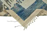 Tribal Modern Dizayn Mavi Pamuk Üzerine Yün El Dokuma Halı-204x305 - Görsel 6