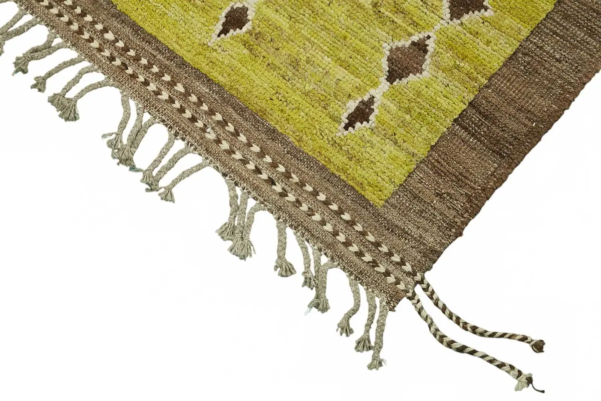 Tribal Modern Dizayn Yeşil Pamuk Üzerine Yün El Dokuma Halı-220x309 - Görsel 4