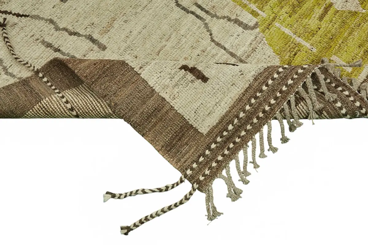 Tribal Modern Dizayn Yeşil Pamuk Üzerine Yün El Dokuma Halı-220x309 - Görsel 6