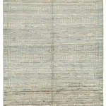 Tribal Modern Dizayn Mavi Pamuk Üzerine Yün El Dokuma Halı-165x229