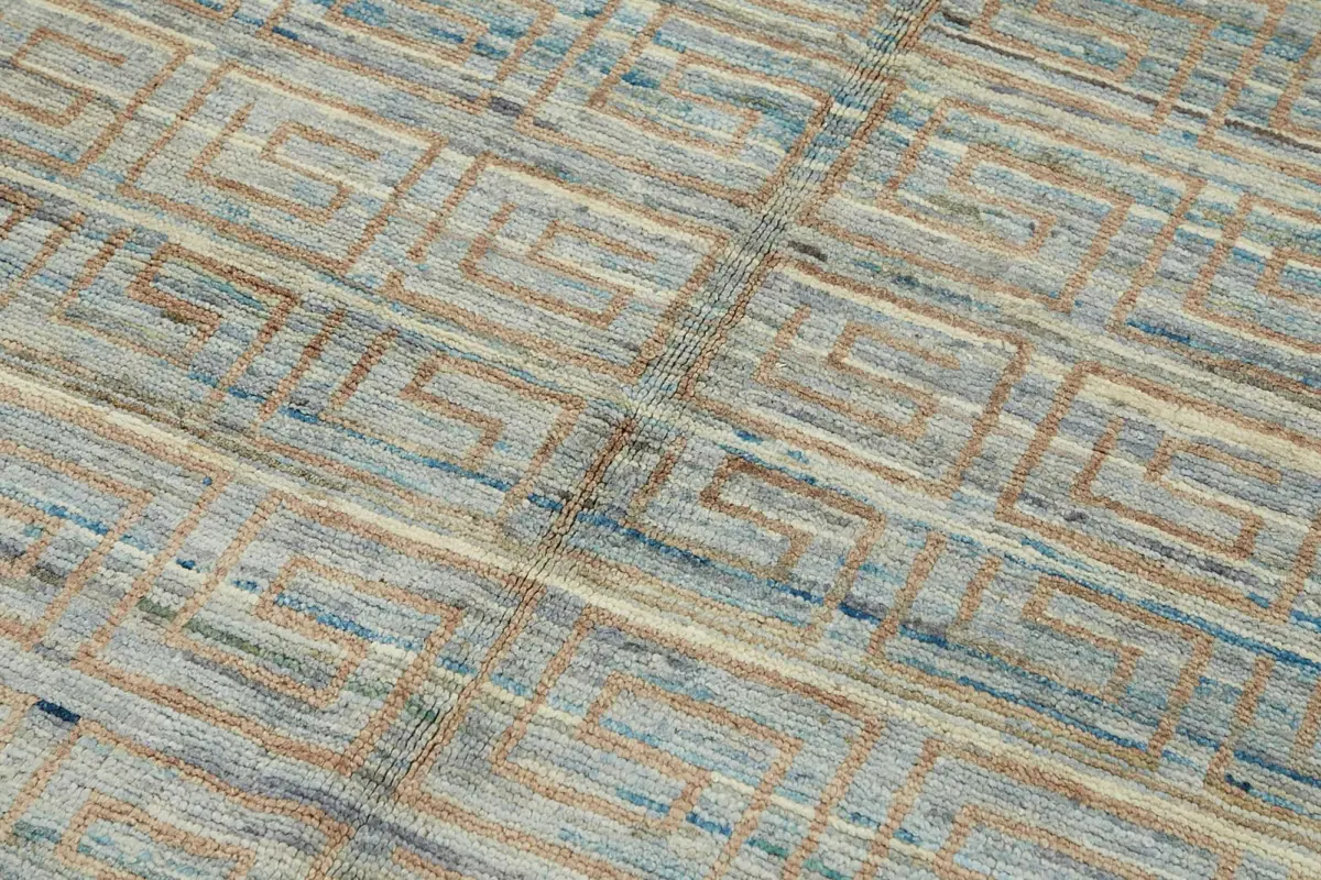 Tribal Modern Dizayn Mavi Pamuk Üzerine Yün El Dokuma Halı-165x229 - Görsel 5