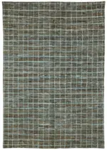 Tribal Modern Dizayn Gri Pamuk Üzerine Yün El Dokuma Halı-210x300