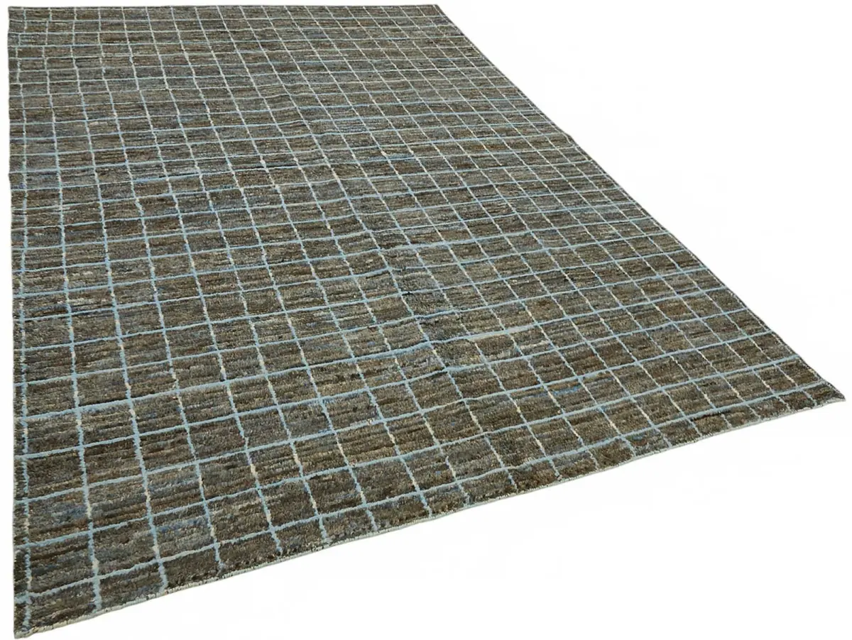 Tribal Modern Dizayn Gri Pamuk Üzerine Yün El Dokuma Halı-210x300 - Görsel 2