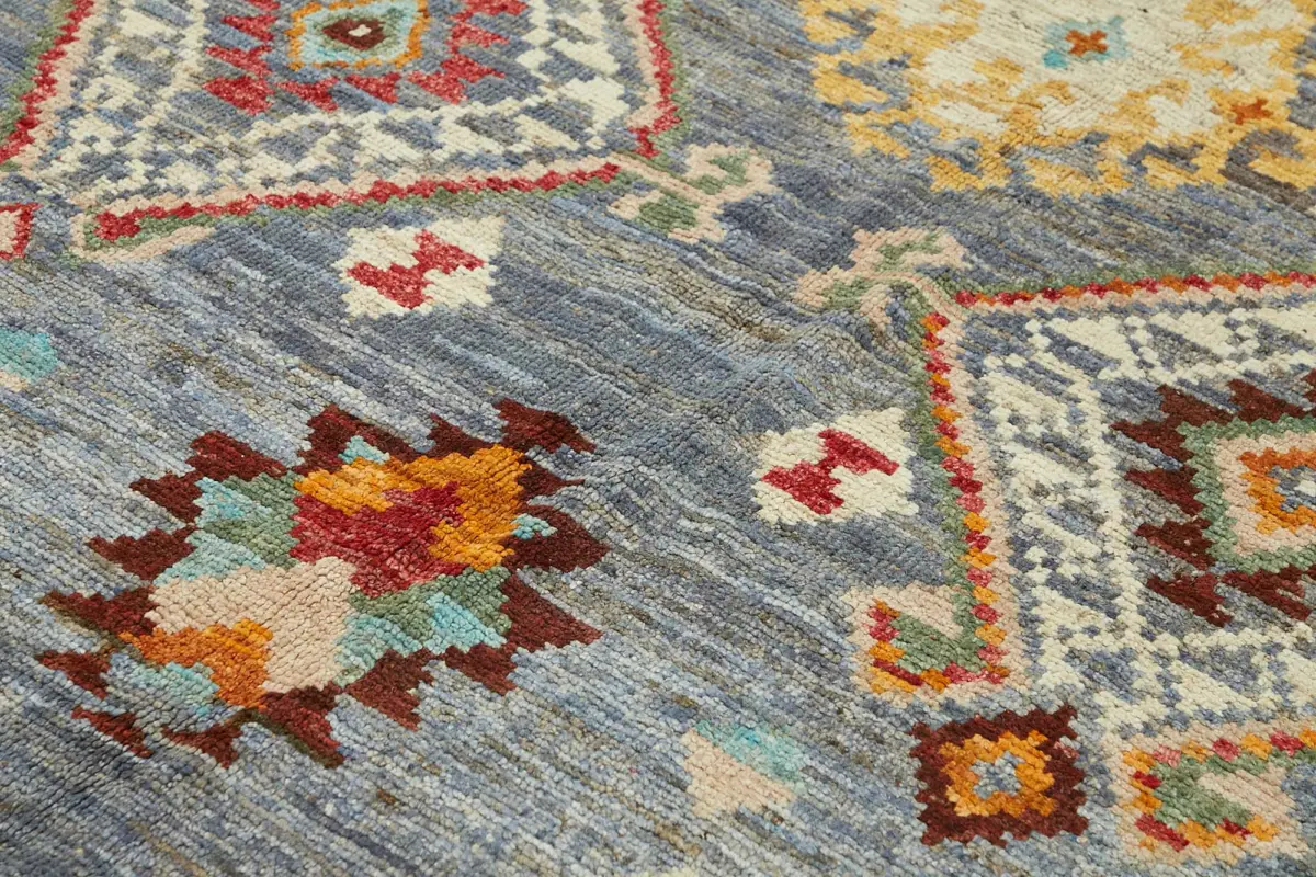 Tribal Modern Dizayn Multi Pamuk Üzerine Yün El Dokuma Halı-210x307 - Görsel 5