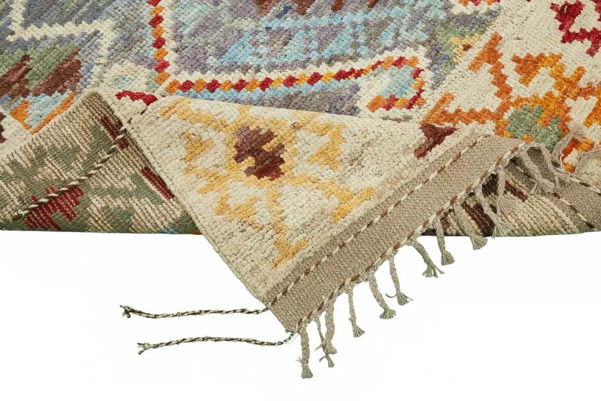 Tribal Modern Dizayn Multi Pamuk Üzerine Yün El Dokuma Halı-210x307 - Görsel 6