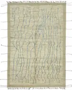 Tribal Modern Dizayn Bej Pamuk Üzerine Yün El Dokuma Halı-212x311