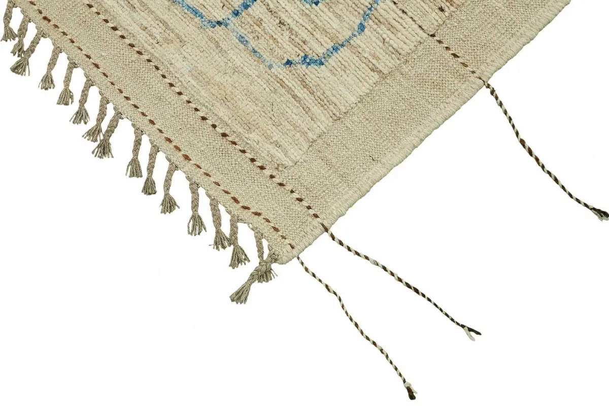 Tribal Modern Dizayn Bej Pamuk Üzerine Yün El Dokuma Halı-212x311 - Görsel 4