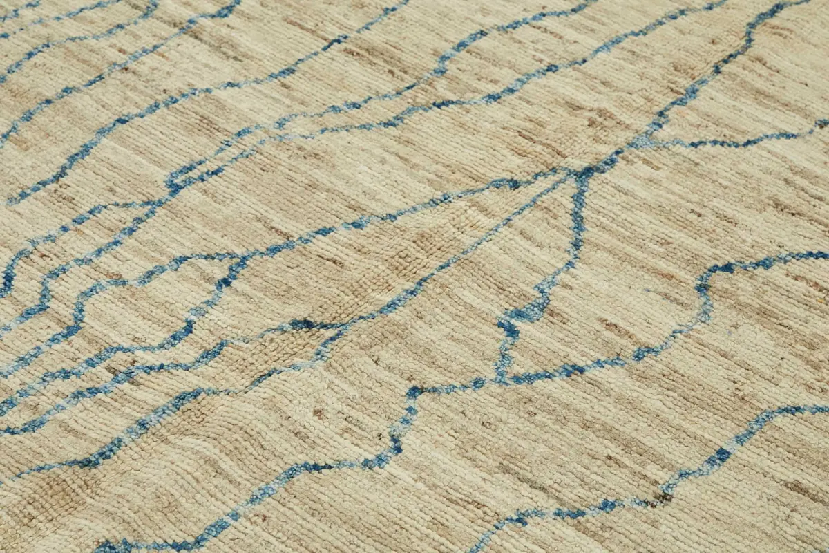 Tribal Modern Dizayn Bej Pamuk Üzerine Yün El Dokuma Halı-212x311 - Görsel 5