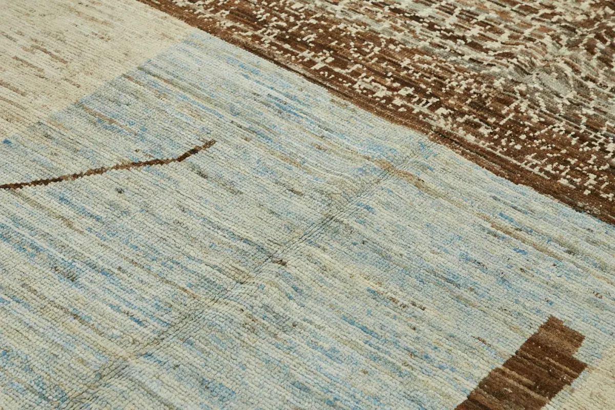 Tribal Modern Dizayn Bej Pamuk Üzerine Yün El Dokuma Halı-214x307 - Görsel 5