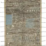 Tribal Modern Dizayn Kahverengi Pakak Üzerine Yün El Dokuma Halı-202x304