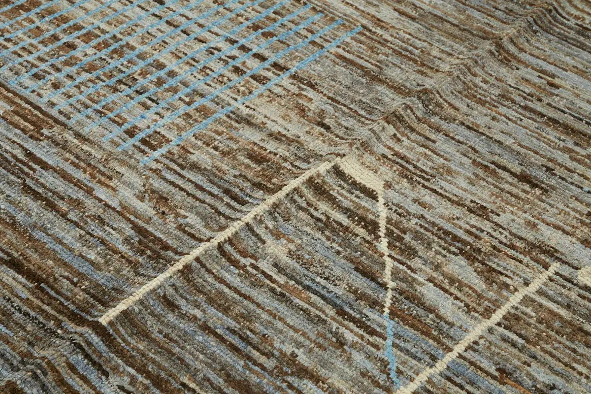 Tribal Modern Dizayn Kahverengi Pakak Üzerine Yün El Dokuma Halı-202x304 - Görsel 5