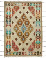 Tribal Modern Dizayn Multi Pamuk Üzerine Yün El Dokuma Halı-212x308