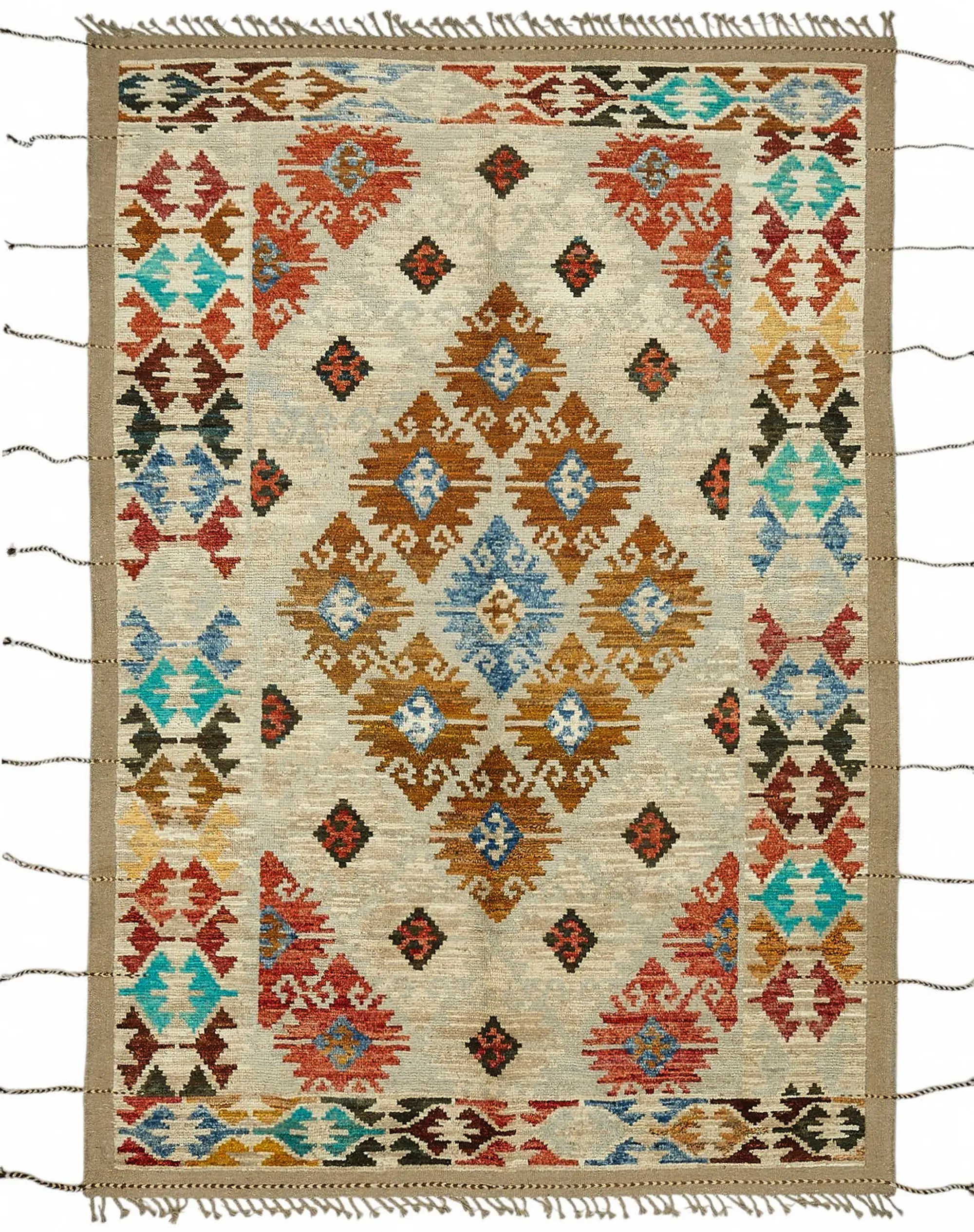 Tribal Modern Dizayn Multi Pamuk Üzerine Yün El Dokuma Halı-212x308 - Görsel 1
