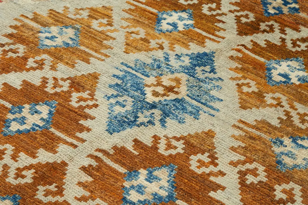 Tribal Modern Dizayn Multi Pamuk Üzerine Yün El Dokuma Halı-212x308 - Görsel 5