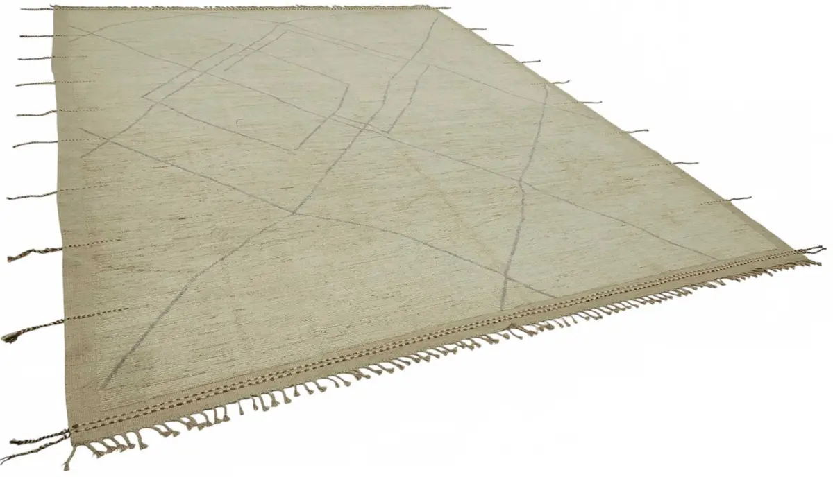 Tribal Modern Dizayn Bej Pamuk Üzerine Yün El Dokuma Halı-288x376 - Görsel 2