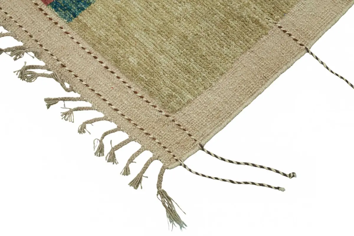 Tribal Modern Dizayn Multi Pamuk Üzerine Yün El Dokuma Halı-203x310 - Görsel 4