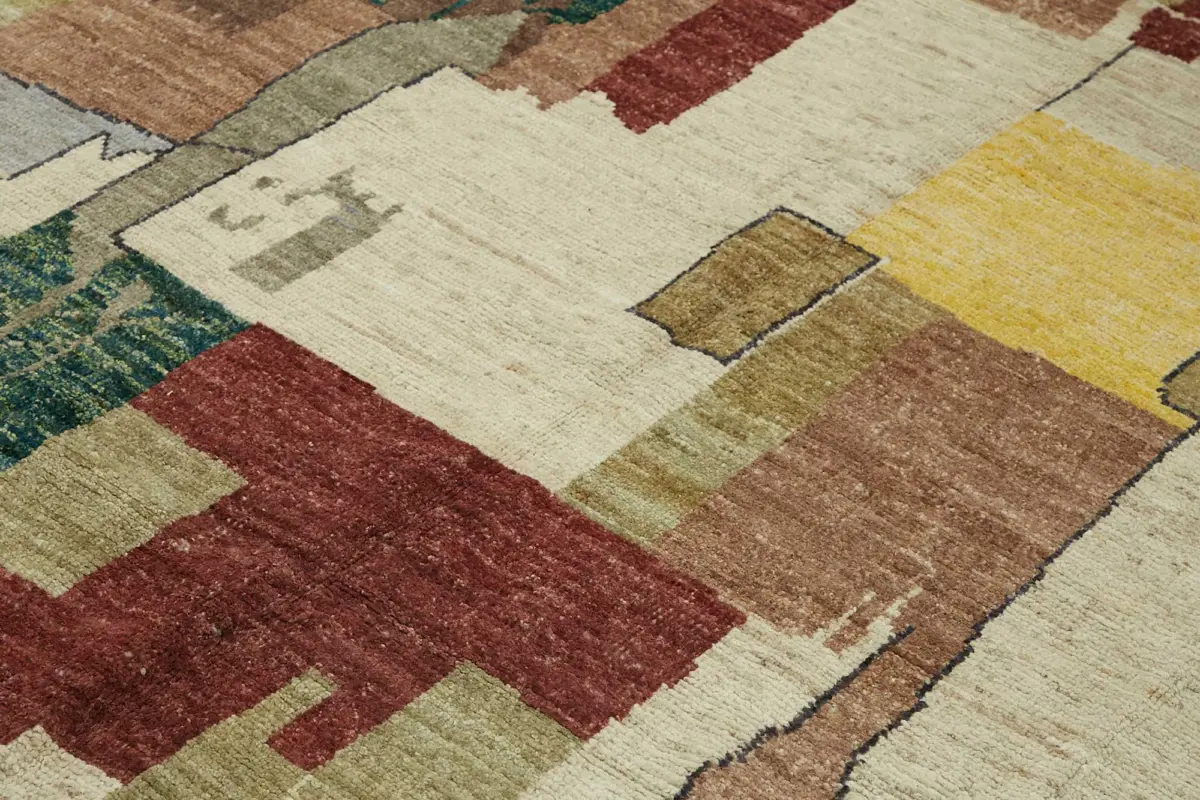 Tribal Modern Dizayn Multi Pamuk Üzerine Yün El Dokuma Halı-203x310 - Görsel 5