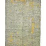 Tribal Modern Dizayn Yeşil Pamuk Üzerine Yün El Dokuma Halı-200x283