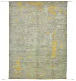 Tribal Modern Dizayn Yeşil Pamuk Üzerine Yün El Dokuma Halı-200x283