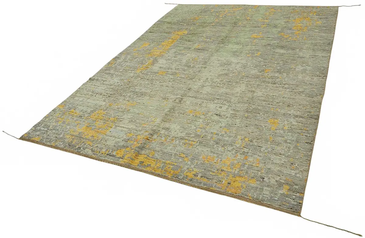 Tribal Modern Dizayn Yeşil Pamuk Üzerine Yün El Dokuma Halı-200x283 - Görsel 3