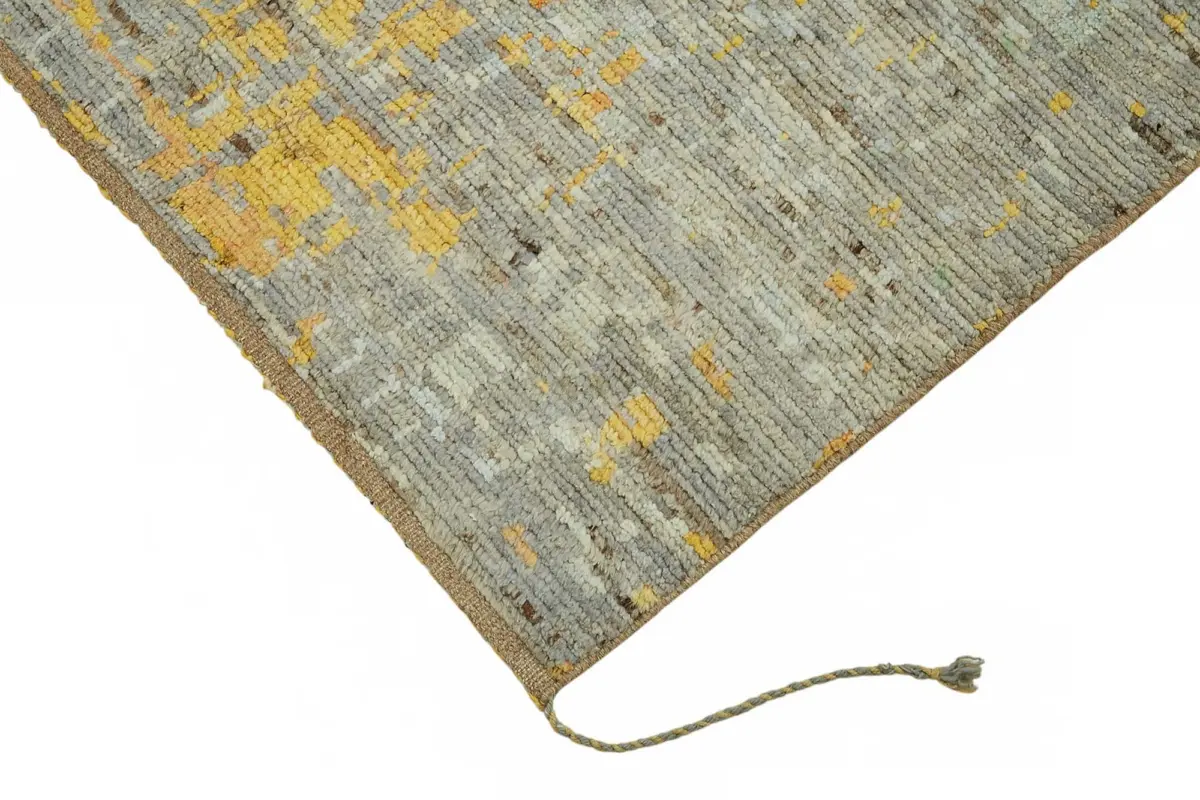 Tribal Modern Dizayn Yeşil Pamuk Üzerine Yün El Dokuma Halı-200x283 - Görsel 4