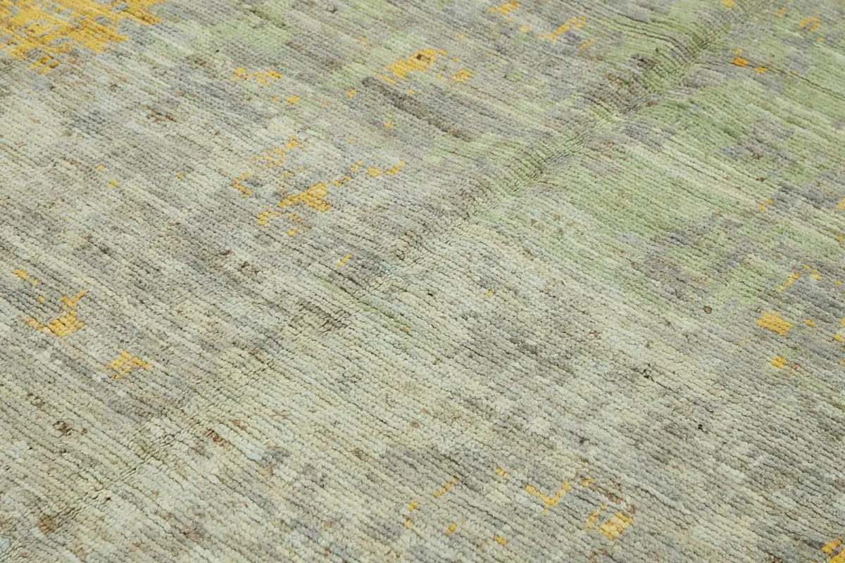 Tribal Modern Dizayn Yeşil Pamuk Üzerine Yün El Dokuma Halı-200x283 - Görsel 5