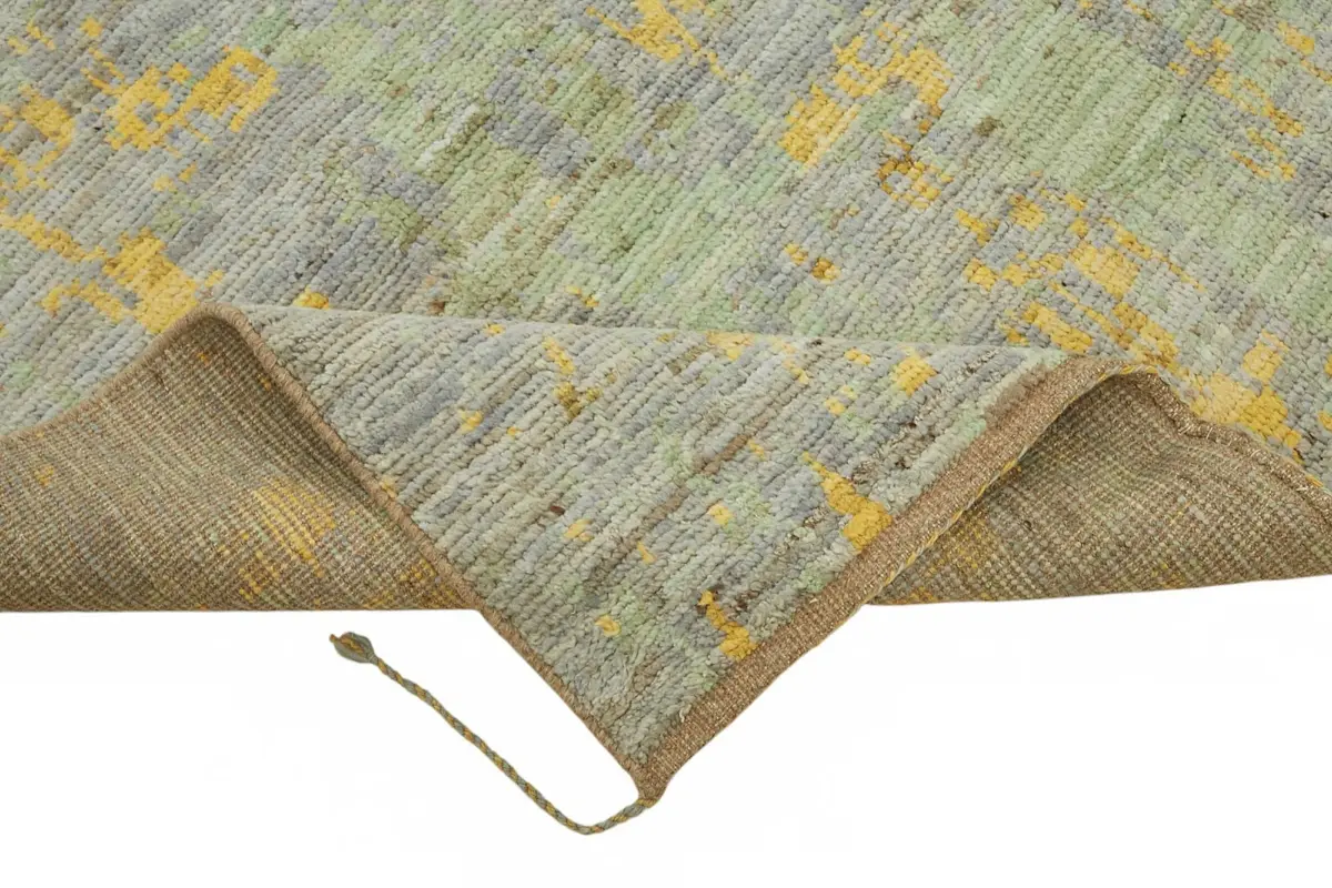 Tribal Modern Dizayn Yeşil Pamuk Üzerine Yün El Dokuma Halı-200x283 - Görsel 6
