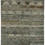 Tribal Modern Dizayn Mavi Pamuk Üzerine Yün El Dokuma Halı-261x297