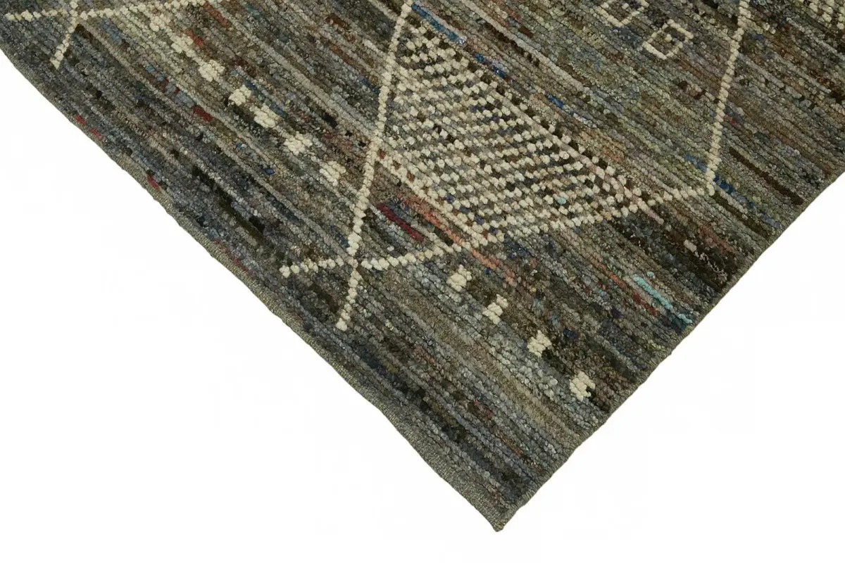 Tribal Modern Dizayn Mavi Pamuk Üzerine Yün El Dokuma Halı-261x297 - Görsel 4