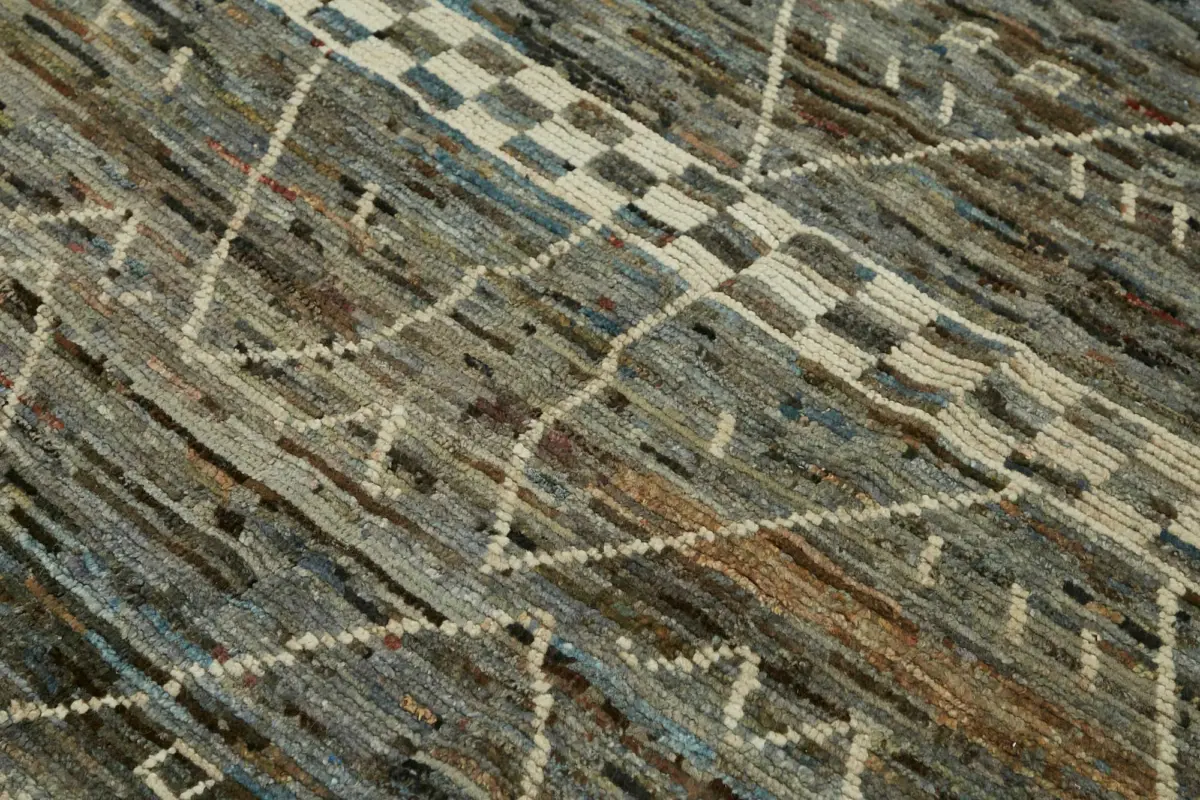 Tribal Modern Dizayn Mavi Pamuk Üzerine Yün El Dokuma Halı-261x297 - Görsel 5