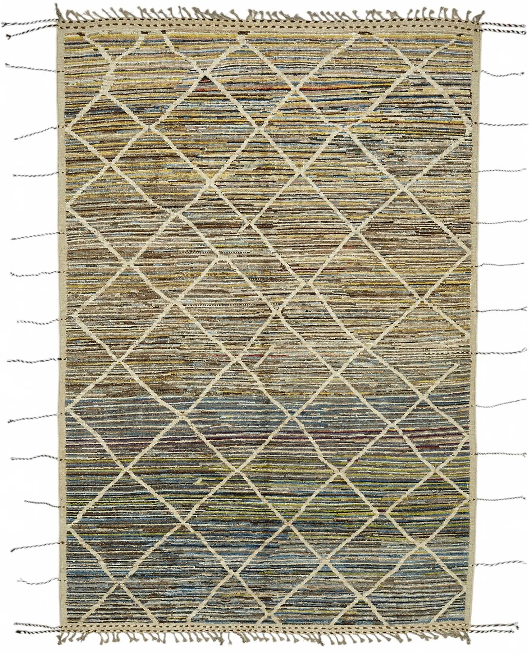 Tribal Modern Dizayn Multi Pamuk Üzerine Yün El Dokuma Halı-199x300 - Görsel 1