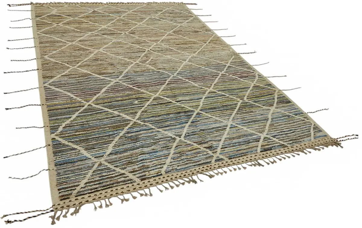 Tribal Modern Dizayn Multi Pamuk Üzerine Yün El Dokuma Halı-199x300 - Görsel 2