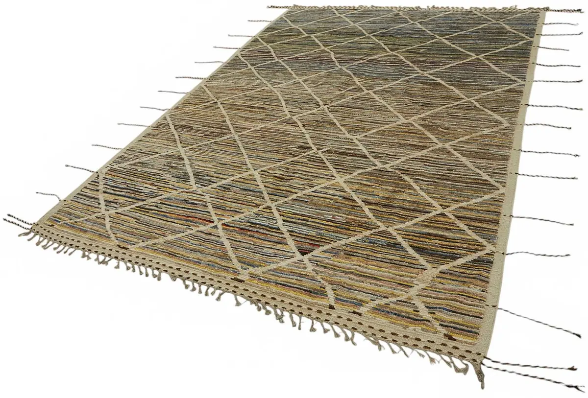 Tribal Modern Dizayn Multi Pamuk Üzerine Yün El Dokuma Halı-199x300 - Görsel 3