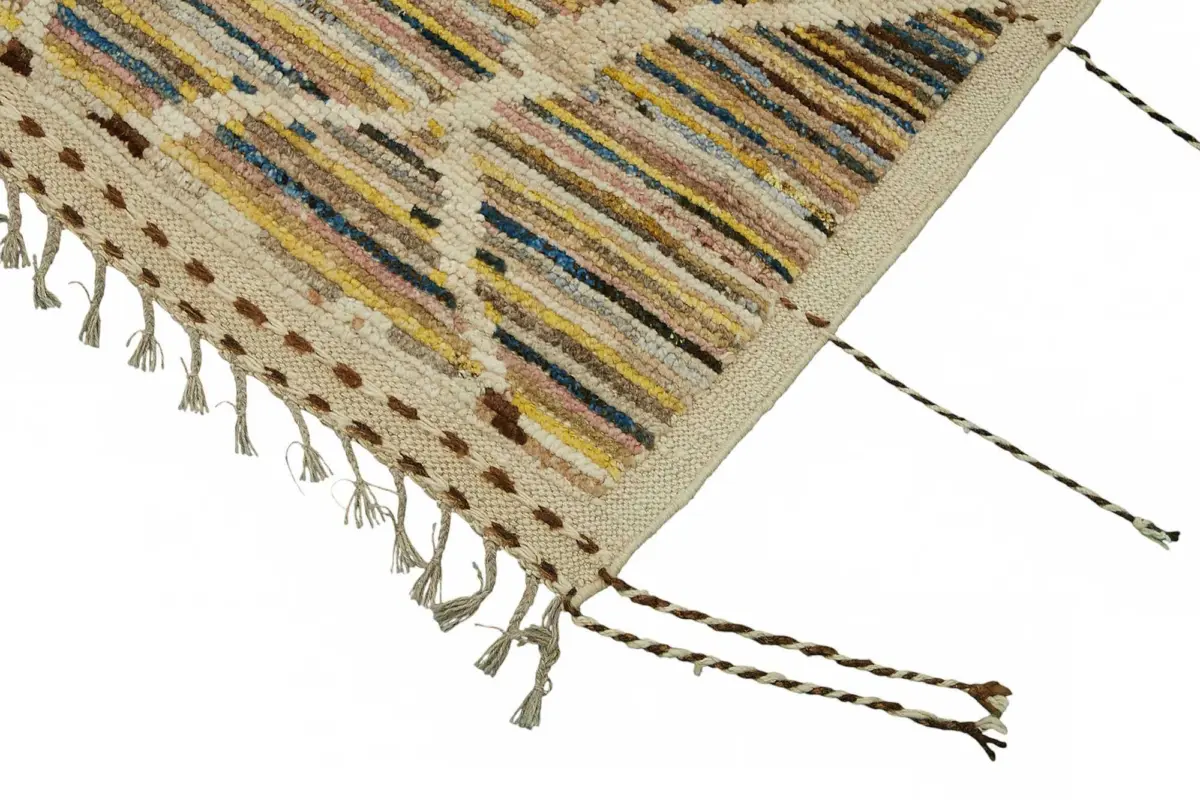 Tribal Modern Dizayn Multi Pamuk Üzerine Yün El Dokuma Halı-199x300 - Görsel 4